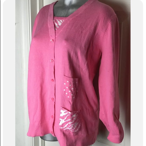 QUACKER FACTORY PINK FAUX BUTTON UP SWEATER LADIES- SIZE XL-SEQUINED - Picture 1 of 10